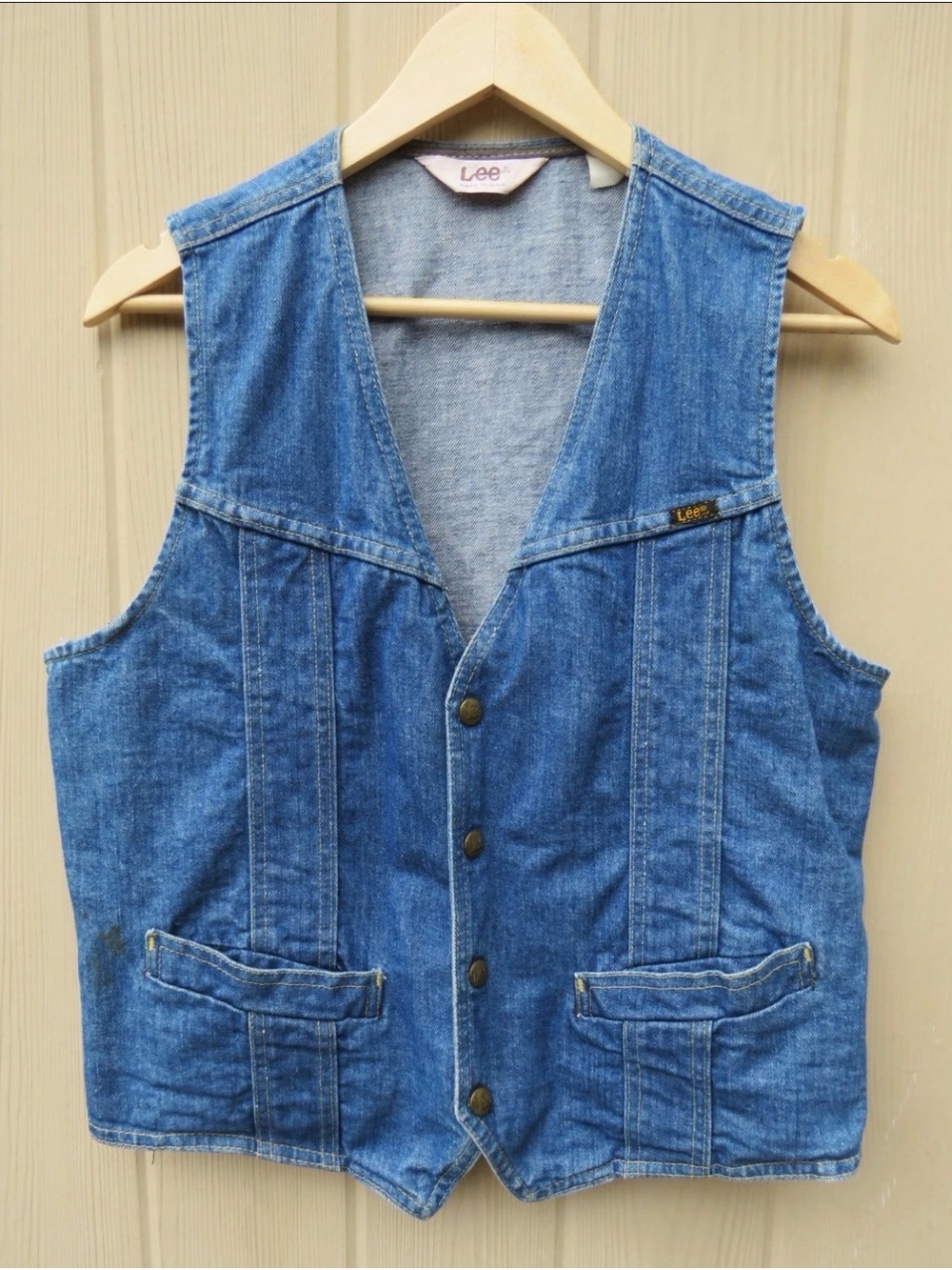 70s Lee Men's Classic Blue Denim Vest with Front Pockets